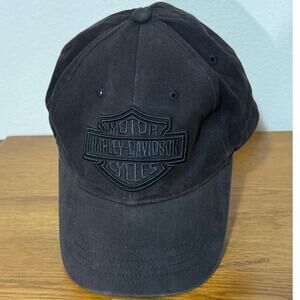 Harley Davidson cap. Black on black embroidered logo. Adjustable strap, one size